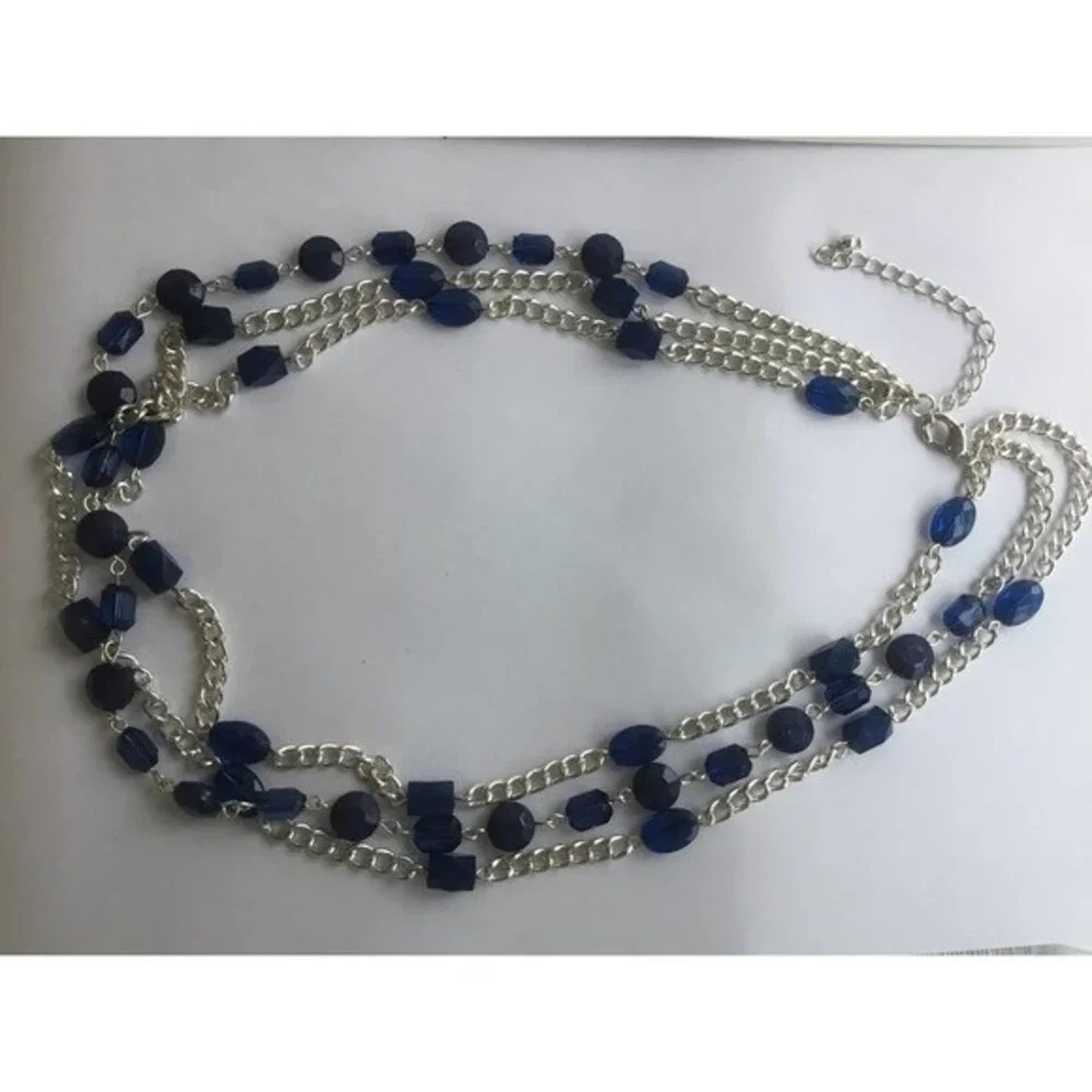 Silver Necklace With Blue Beads